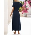 thumbnail image 4 of MEROKEETY 2026 Summer Women's Casual Short Sleeve Tie Waist Midi T Shirt Dress for Work Beach Vacation, Navy, M, 4 of 4