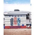 thumbnail image 5 of 4th of July RV Awning Sun Shade Screen 9'X15.3' USA Flag Flip Flops Mesh Sunscreen Blue Stars Wood Grain Welcome Awning Shade Screen with Zipper UV Blocker Completed Kits for RV Motorhome Camper, 5 of 7