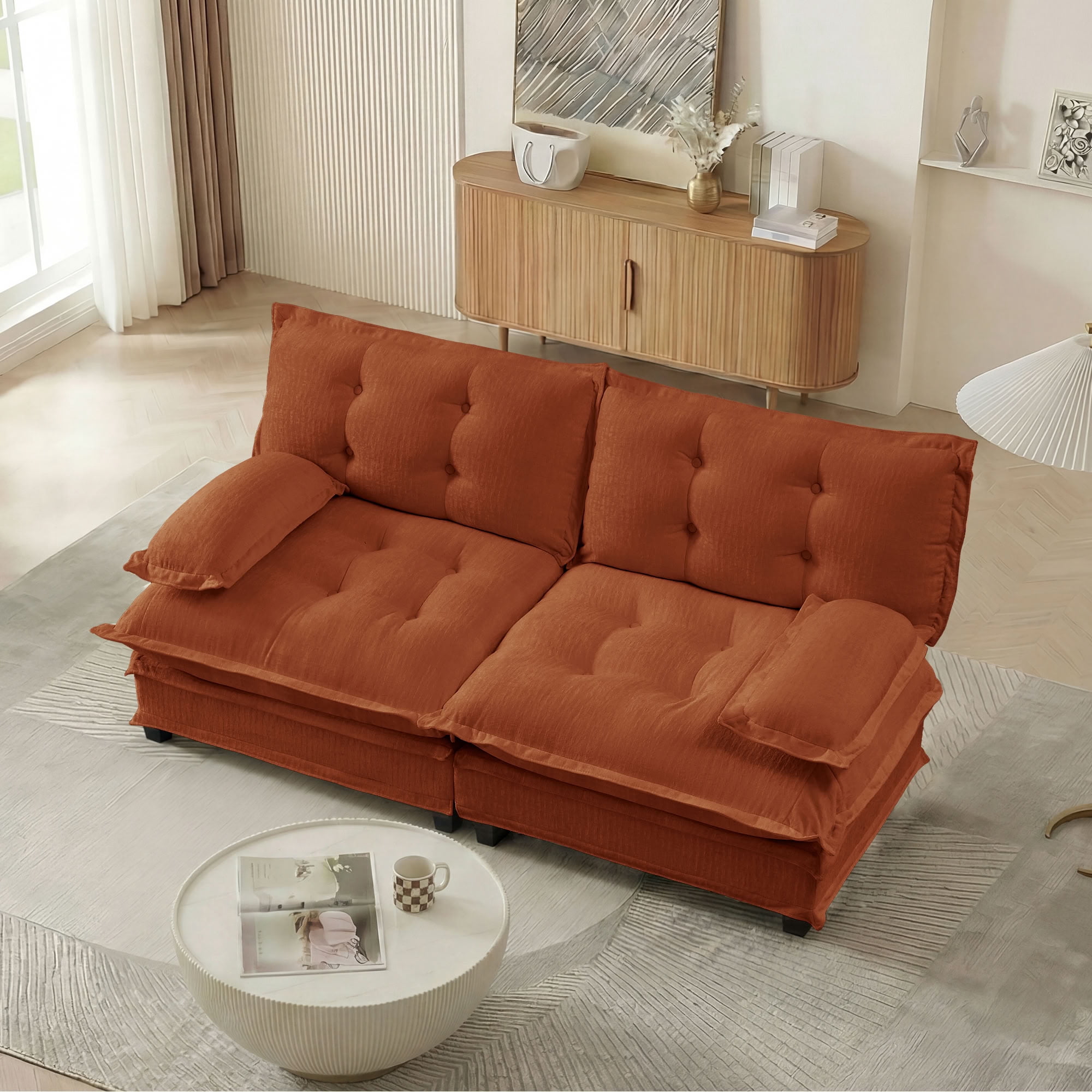 MAYEERTY 77 Inch Modular Loveseat, 2-Seater Cloud Chenille Sectional Couch, Solid Wood & Metal Frame for Living Room Bedroom Apartment