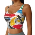 thumbnail image 2 of Gukieu Colorful Abstract Bumper Cars Print Women's Sports Vest, Low-neck U-shaped Removable Pad Sports Bra for Yoga, Exercise, Dance-Small, 2 of 8