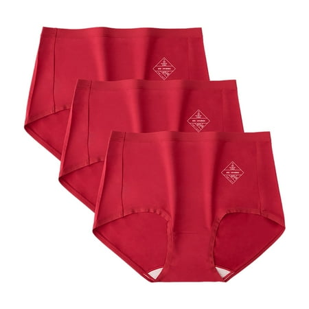 Arnsht 3PC Solid Color Women s Panties Women High Waist Silk Underpants Plain Soft Breathable Comfortable Underwear Red XXL