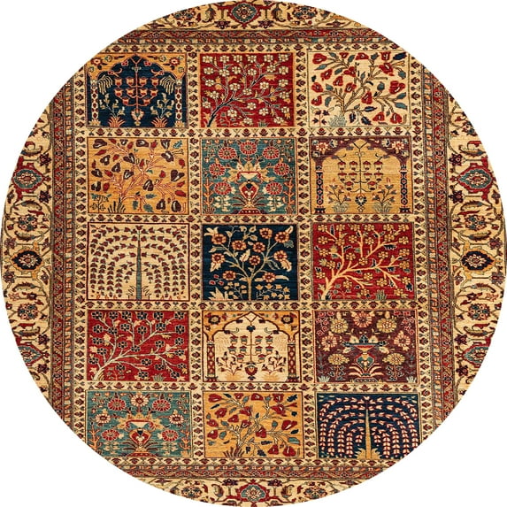 Ahgly Company Machine Washable Indoor Round Abstract Saffron Red Area Rugs, 8' Round