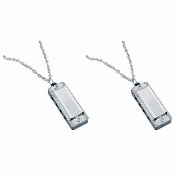 2X Mini Harmonica Necklace 4 Hole 8 Tone Harmonica Portable Musical Instrument for Children and Beginners,2 x harmonica,Silver