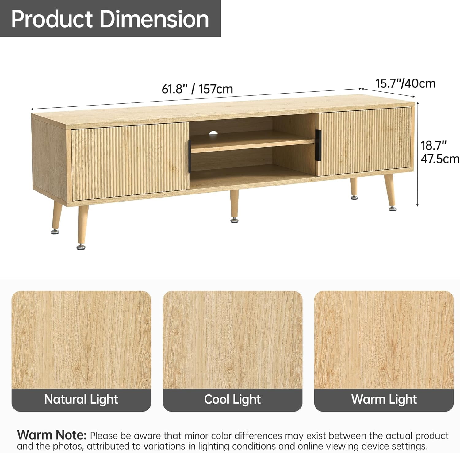 PulseFay Mid Century TV Stand, Modern TV Console for TVs up to 70 Inches, Entertainment Center with Storage, TV and Media Consol, (Natural Oak)