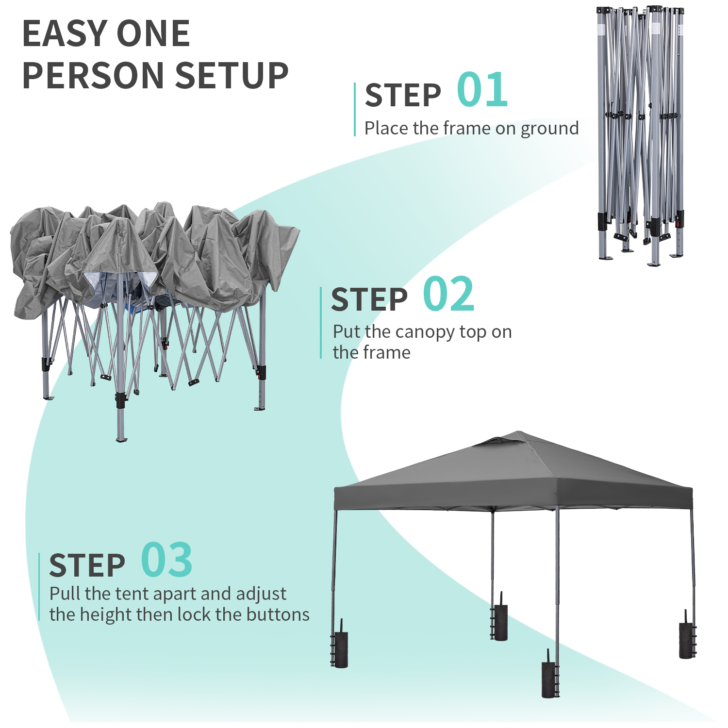 Outdoor Basic 10x10 Pop-Up Canopy with Sandbags, Gray photo 6