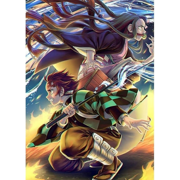 Diamond Painting Kits for Adults 5D DIY Round Diamond Number Kits with Full Drill Large Size 12x16 Inch Demon Slayer Diamond Embroidery Paintings for Home, Office, Wall Decor