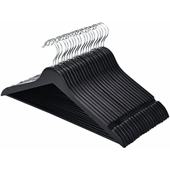 Wooden Hangers 30 Pack, Slim Wood Hangers with 360° Swivel Hook and Notches, Smooth Finish Coat Hangers with Pants Bar, Lightweight Black Wooden Clothes Hanger for Suits