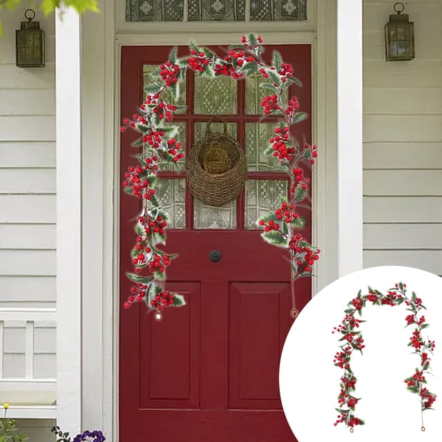 Guirnalda navideña de ratán con bayas de 2 m | Decoración flexible de bayas rojas para coronas de árbol y fiestas | Decoración festiva de plástico de una pieza