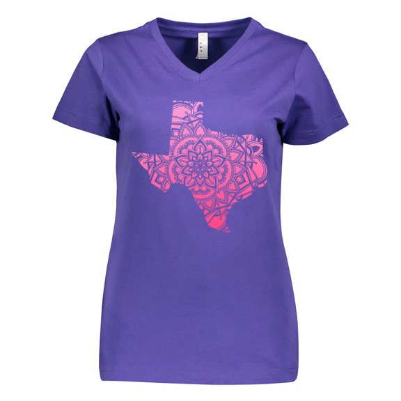 Inktastic Texas Silhouette Mandala Women's V-Neck T-Shirt