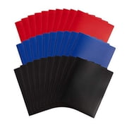 Blue Summit Supplies 30 Plastic Two Pocket Folders with Prongs, Assorted Dark Color Poly Folders with Prongs, Blue, Red, and Black 3 Prong Folders, Letter Size, Bulk 30 Pack