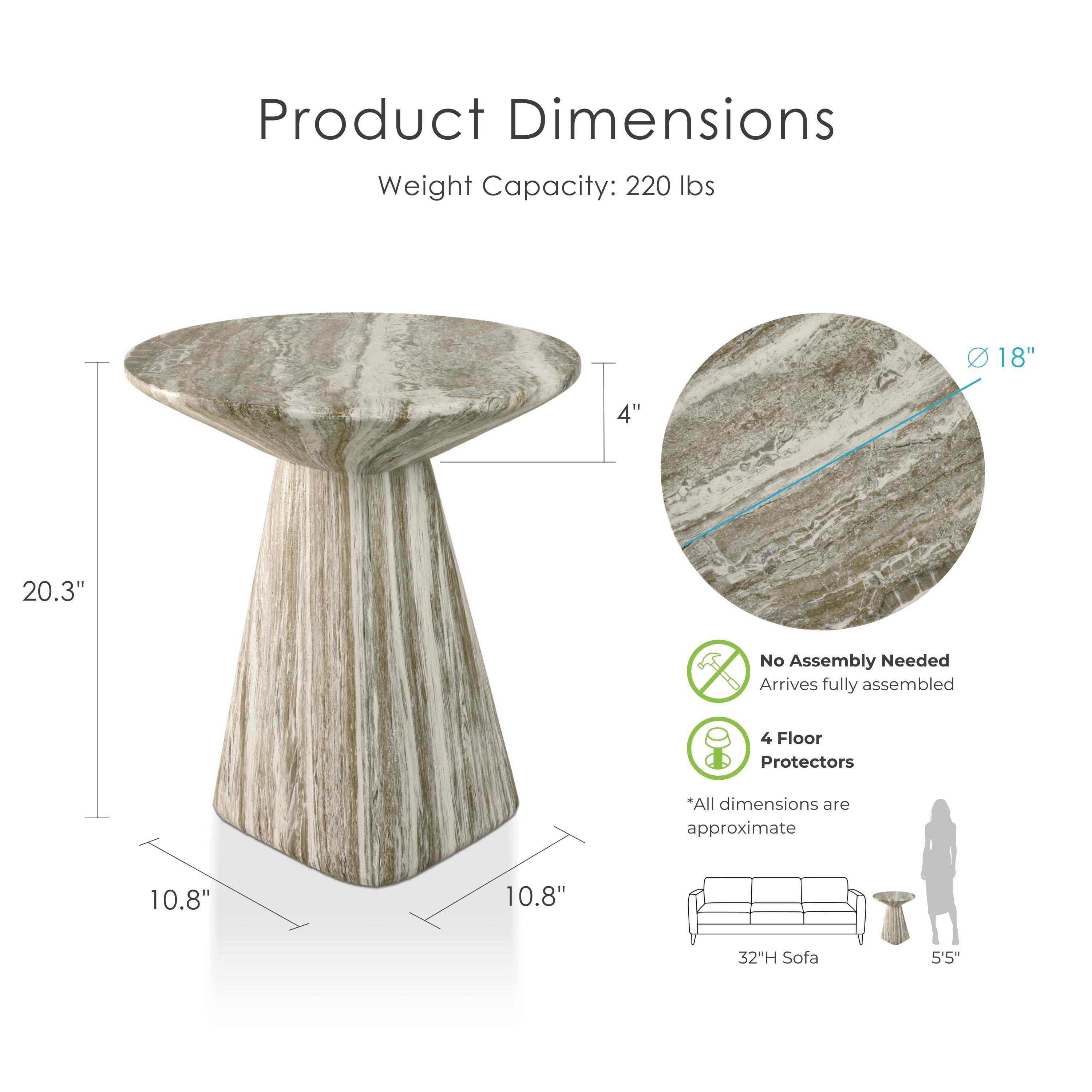 Furniture of America Isla Modern Stone Indoor & Covered Patio Round Sculptural Pedestal End Table, Gray Travertine