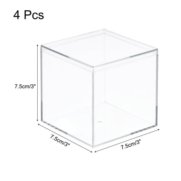 Transparent Acrylique Plastique Rangement Boîte Carré Cube Présentoir Étui  avec Couvercle 7,1x7,1x7. 1cm Conteneur Boîte pour Petit Article, Paquet de  4 