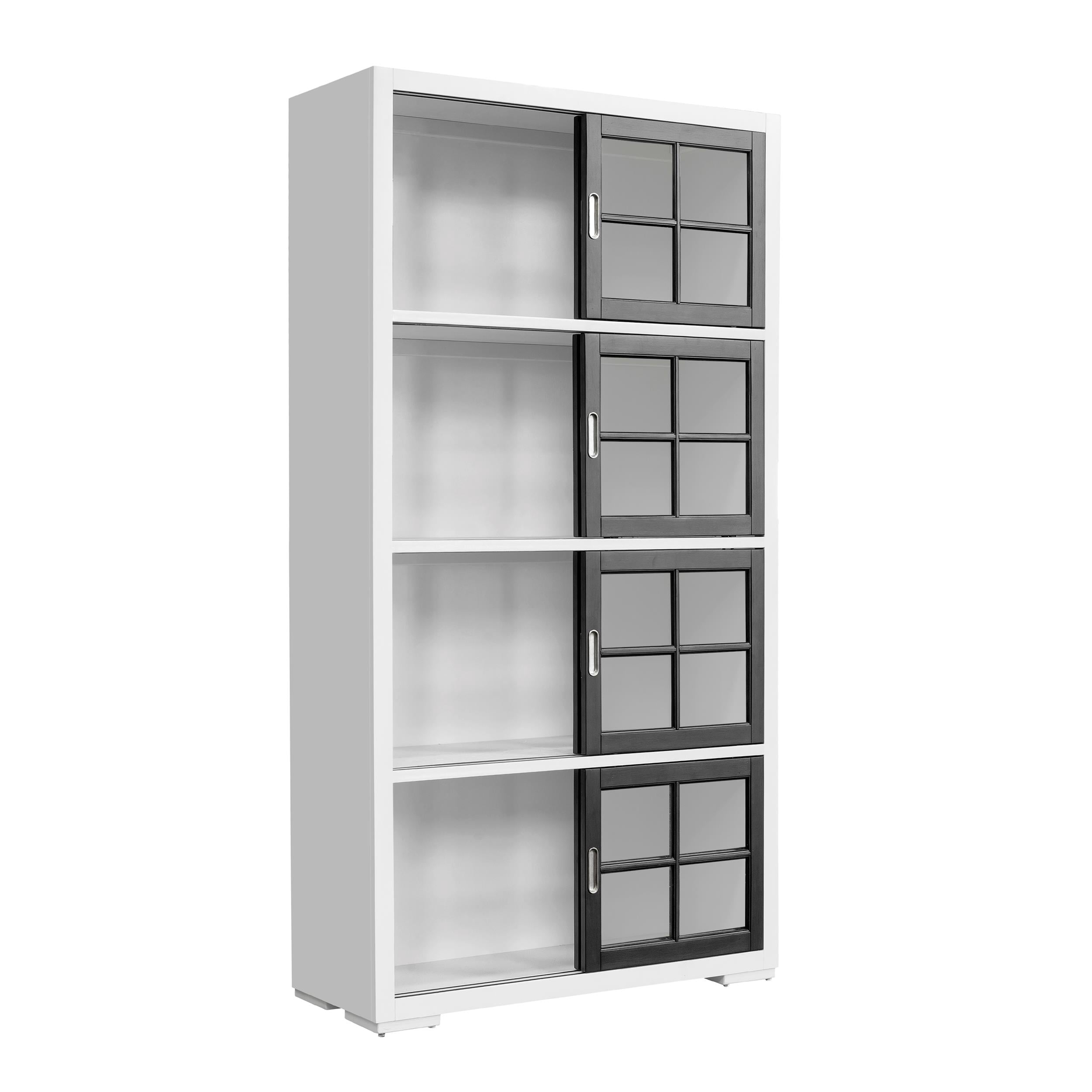 Contemporary 4-Shelf Sliding Door Bookcase in White Wood by Pulaski Furniture