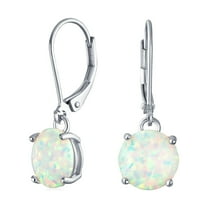 Bling Jewelry Womens Round Solitaire Created Opal Lever back Drop Dangle Earrings Sterling Silver 8MM