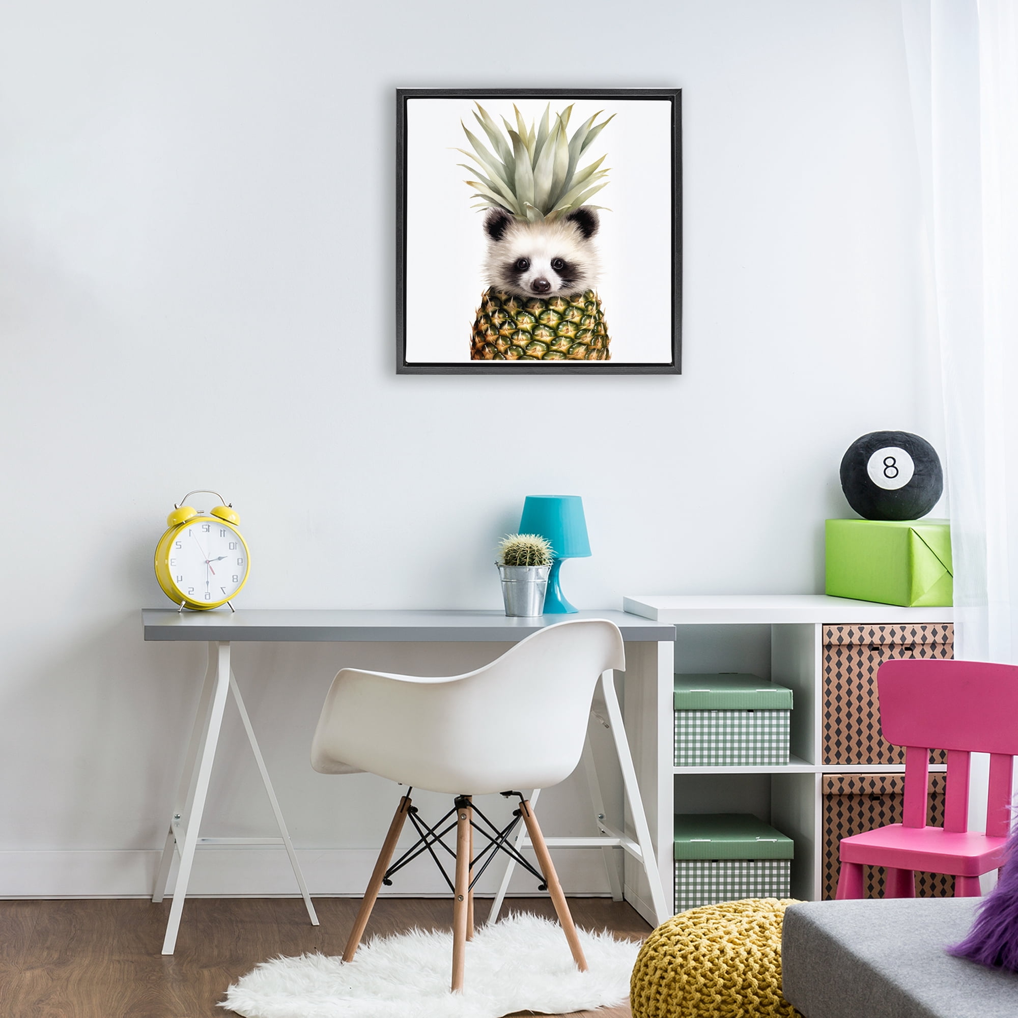 Stupell Industries Pineapple Panda Cub Black Framed Floater Canvas Wall Art, design by Lazar Studio