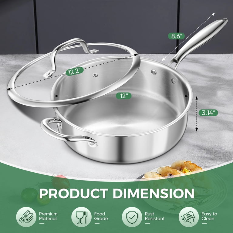 Walchoice 12-Inch Tri-Ply Stainless Steel Saute Pan photo 3