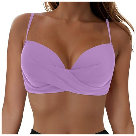 GEWSEY Women Twist Front Underwire Bikini Top Push Up Lace Up Swimsuit Tops Bra Padded Bathing Suit Tops Purple  S