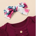 thumbnail image 4 of Baby Girl Summer Outfit Sets Solid Ribbed Romper Floral Bow Shorts Headbands Girls Summer Clothes Shorts Set 0-6 Months, 4 of 9