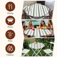 thumbnail image 7 of Sage Green Stripe Round Tablecloth, Fitted Table Cover with Elastic for 45"-54" Round Tables, Geometric Grey White Vertical Striped Table Cloth Outdoor Indoor Dinning Party Waterproof Tablecloths, 7 of 7