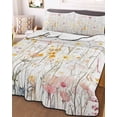 thumbnail image 2 of Vintage Flowers Summer Quilt Set King Size, Soft Microfiber Quilted Bedding Set with 2 Pillow Shams, Pink Blue Colorful Botanical Lightweight All Season Bedspread Coverlet for Bedroom 96"x106", 2 of 6