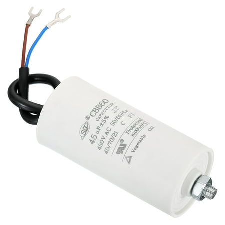 

Uxcell CBB60 45uF Run Capacitor AC450V 2 Wires 50/60Hz Cylinder with Screw 95x45mm