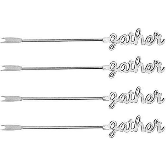 Palais Essentials Stainless Steel Cocktail Picks - Reusable Wedding Martini Picks - Set of 4-5.25 Inches Long (Silver,"Gather")