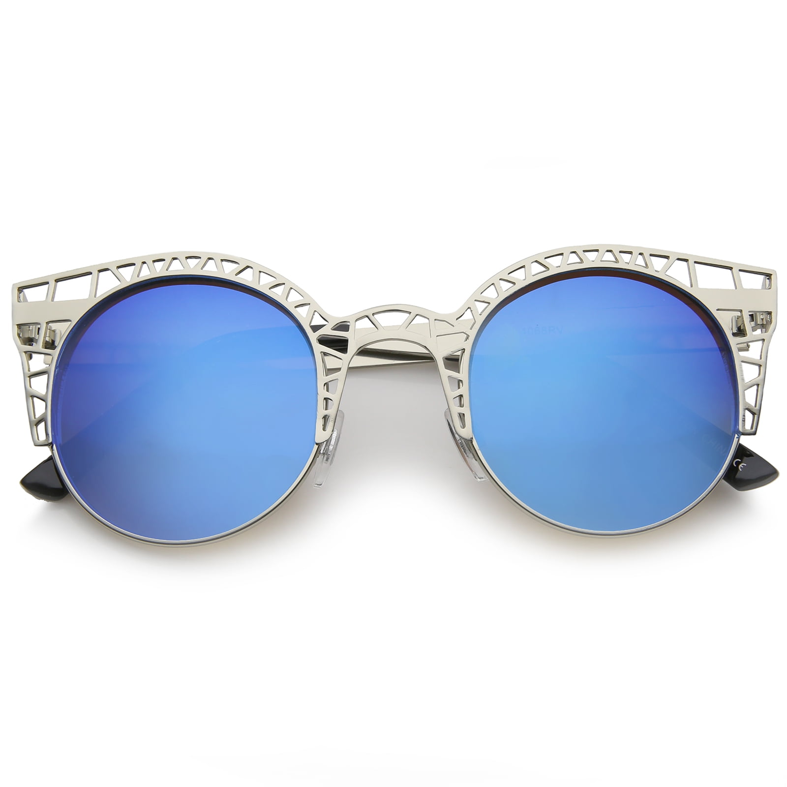 sunglassLA Unisex Women's Metal Cut Out Frame Colored Mirror Lens Round