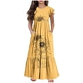 thumbnail image 1 of Yanlir Robe Décontractée Mode pour Filles Été Manches Volantes Manches Courtes Col Rond Robe Maxi avec Poche avant pour Tenues Élégantes 6-13 Ans (Orange#6, 8-9 Ans), 1 of 7