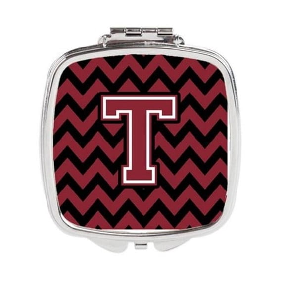 Letter T Chevron Garnet & Black Compact Mirror - Garnet & Black
