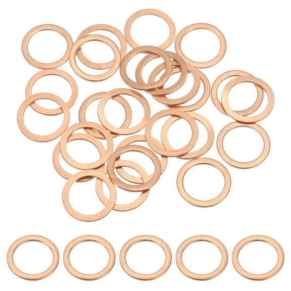 Uxcell M12 Copper Washer Sealing Ring, 12mm ID 16mm OD 1mm Thickness Metric Sealing Gasket Crush Washer 25 Pieces