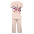 thumbnail image 4 of Cavosen Two Piece Pajama Sets for Women Button Front Pleated Soft Nightwear Short Sleeve Round Neck Pullover Shirts Capri Sleepwear Floral Print Loungewear with Pocket Brown XL, 4 of 5