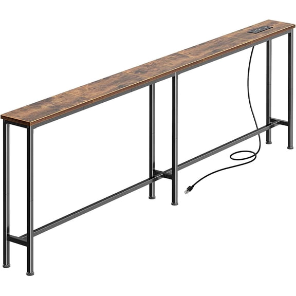 70.8 Inch Console Table, Skinny Sofa Table with Charging Station | Narrow Behind Couch Table with Outlet, for Living Room, Sofa Back,Rustic Brown