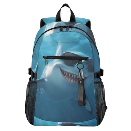 JIALIOU 14 Laptop Backpack Waterproof Airline Approved Stylish Casual Daypack for Travel Business College Work Shark with Sunglasses