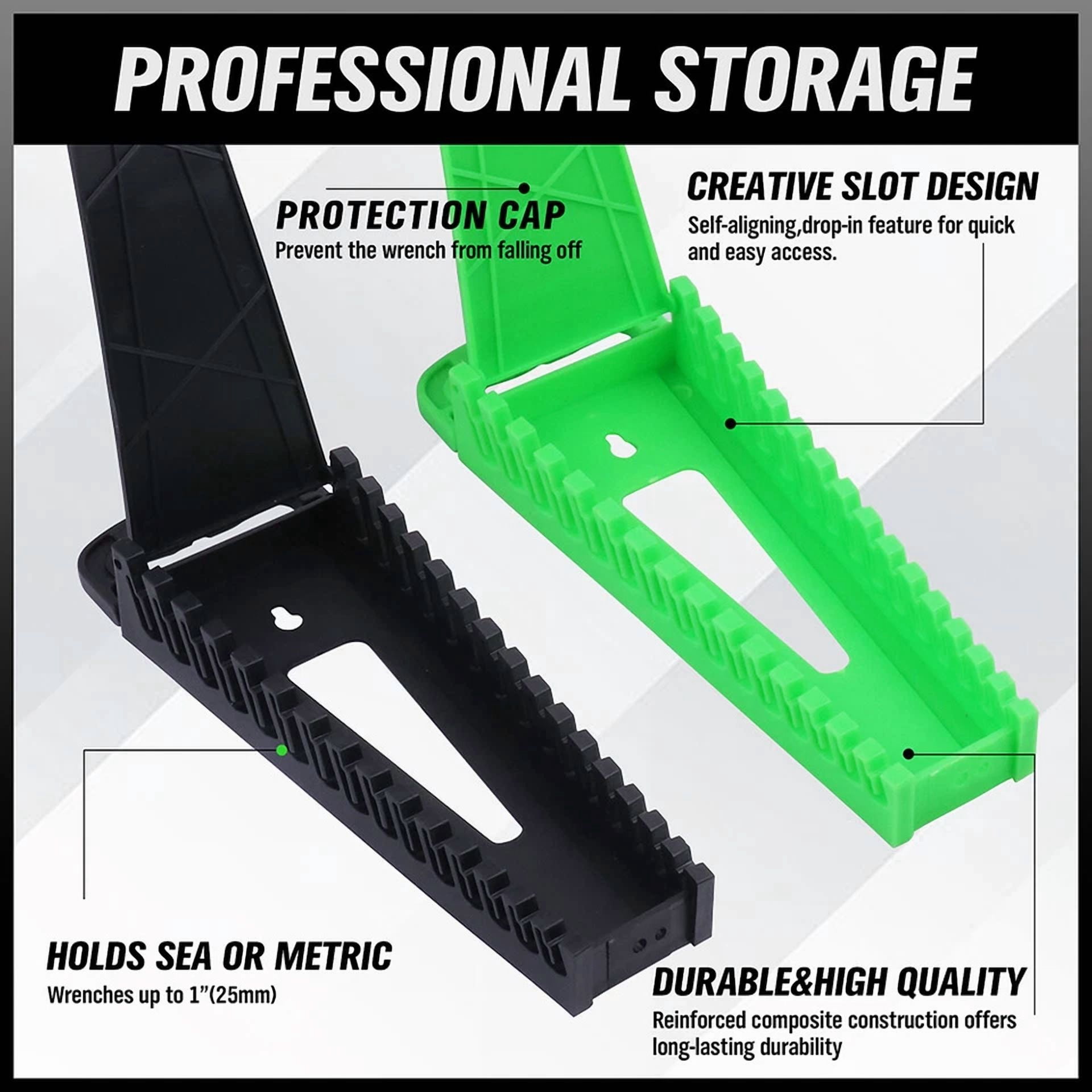 CIRCLE- Wrench Organizer Rack Holder Tray Set 2Pc Sae Metric Portable Quick-Pick 30 Slot