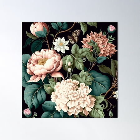 Bold Flower Design Poster Wall Art, Modern Wall Decor For Living Room Bedroom, 17x17 UNFRAMED