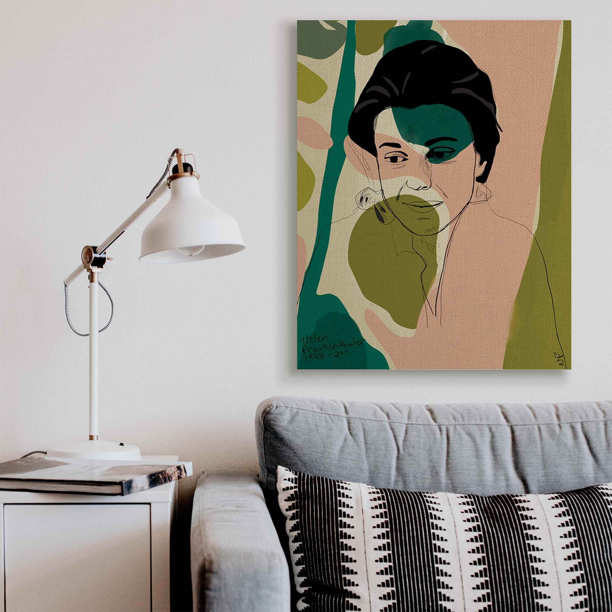 Stupell Industries Frankenthaler Painter Portrait Abstract Green Shapes Novelty Painting Gallery Wrapped Canvas Art Print Wall Art, 36 x 48