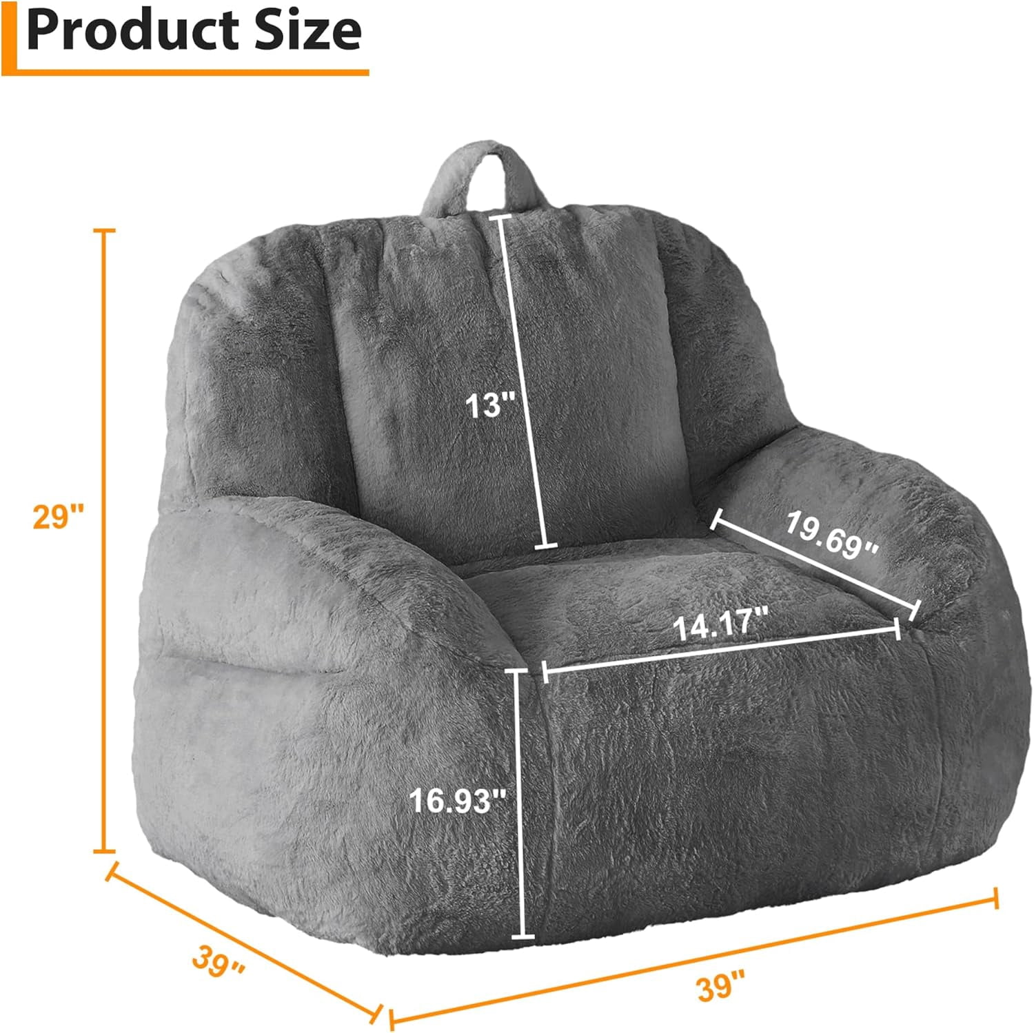 Bean Bag Chairs for or Adults Teens, Large Bean Bag Sofa Chairs with Filling for Basement, Living Room, Game Room, Dark Gray