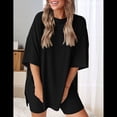 thumbnail image 4 of Conjunto de Dos Piezas para Mujer, Verano 2025, Informal, de Gran Tamaño, con Pantalones Cortos de Motociclista, Color Negro, Talla L, 4 of 8