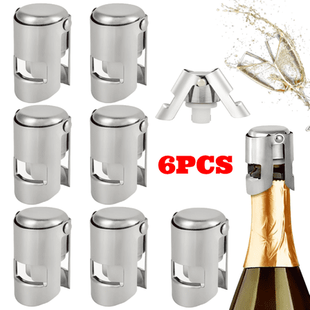 6pcs Stainless Steel Champagne Stoppers, Prosecco, Sparkling Wine Bottle Stopper, Cork
