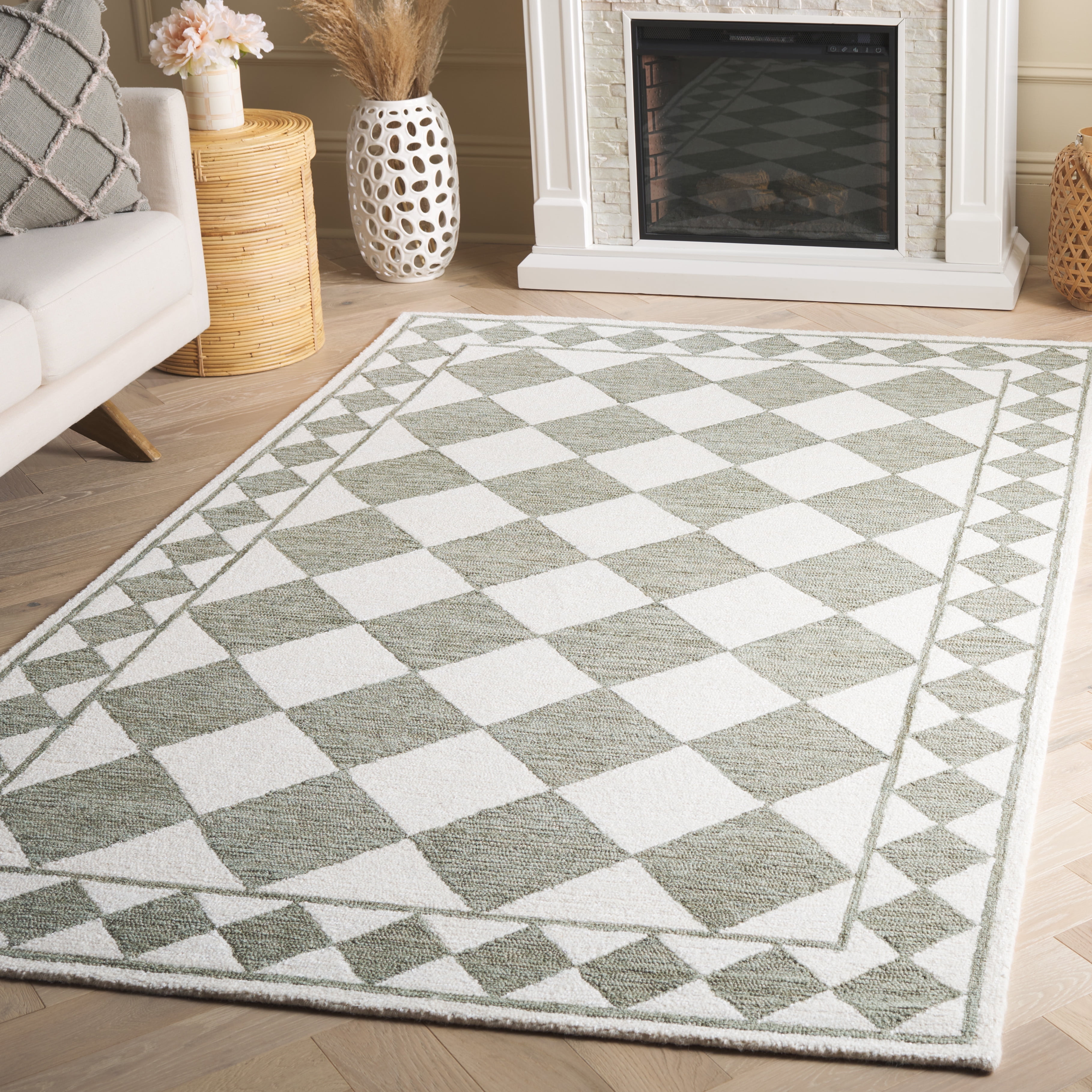 SAFAVIEH Ebony Mercia Diamond Area Rug, Sage/Ivory, 9' x 12'