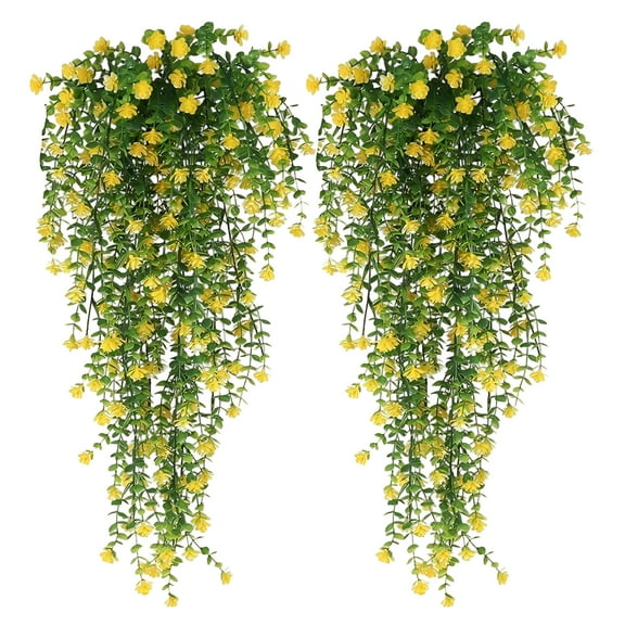 ZULAR 2 Pieces Artificial Hanging Flowers Fake Hanging Plant Faux Eucalyptus Leaf Greenery Vine Outdoor UV Resistant Plastic Plants Home Garden Wedding Party Indoor Outdoor Decorations