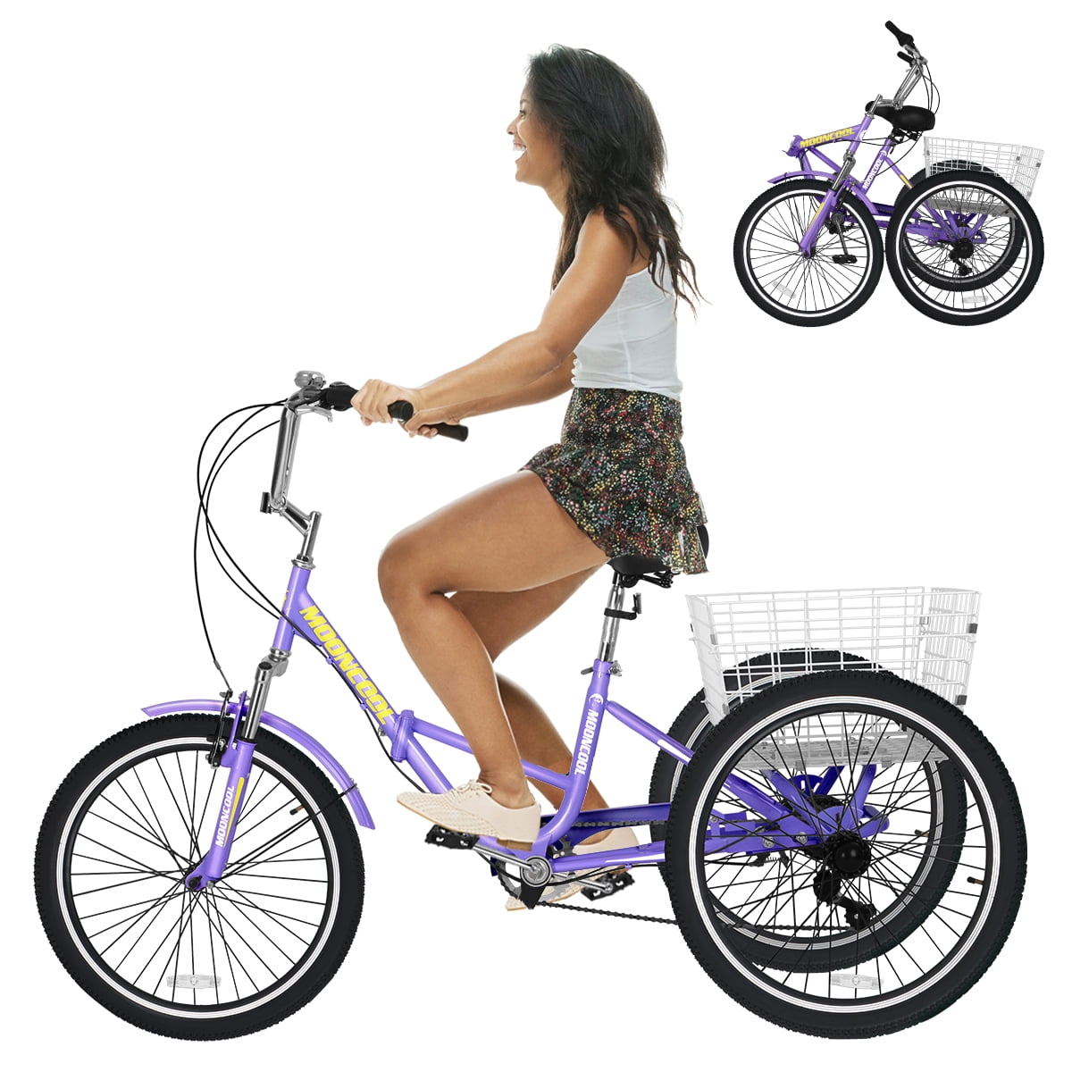 VANELL Tricycle Bike Teenager 3 Wheeled Bicycle 14/16 /20“/24”/26“ W/Large Size Basket for Shopping Exercise Recreation 