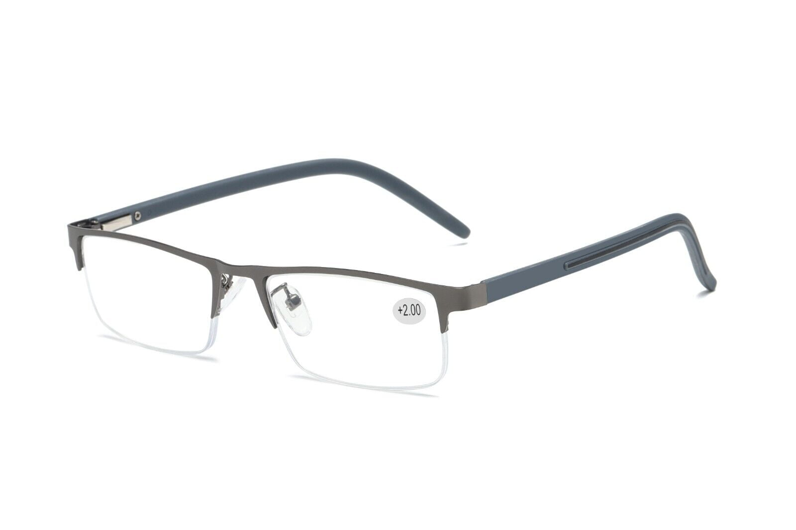 8 PK Men's Blue Light Blocking Reading Glasses - Rectangular Metal Half-Frame - Spring Hinge Readers +3.00