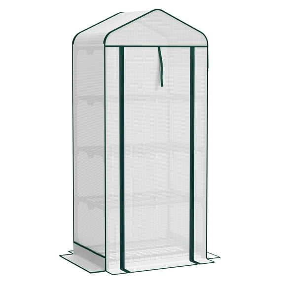 Mini Greenhouse, 4 Tier Portable Greenhouse with PE Cover, White - Indoor Outdoor Plant Grow House for Seed Starting, Flowers, Herbs