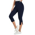 thumbnail image 2 of Jinhomg Womens Capri Leggings High Waist Tight Feeling Stretch Athletic Pants Gym Workout Quick Dry 7/8 Leggings Solid Color Slit Leg Pants Summer Saving Navy L, 2 of 9