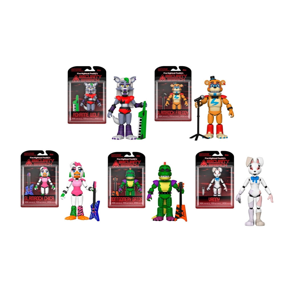 Funko Action Figures! Set of 5 - Five Nights at Freddy's - Security Breach  - Pizzaplex - Glamrock Chica, Glamrock Freddy, Montgomery Gator, Roxanne