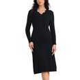 thumbnail image 1 of Vestido de punto acanalado de manga larga para mujer INSPIRE CHIC, escote en V, suéter ligero, elegante, vestido plisado, color negro, 1 of 6