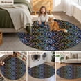 thumbnail image 3 of Round Rug 5ft Area Rug, Damask Baroque Ethnic Floral Bohemian Area Rugs for Living Room Bedroom, Rhombus Geometric Art Floor Mat Non-Slip Non-Shedding Carpet Indoor Accent Rugs, 3 of 9