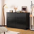 thumbnail image 5 of Dresser for Bedroom, Lofka 6 Drawer Double Dresser with Cutout Handles, Large Storage Capacity, Anti-Tip Safety, Modern Wood Chest of Drawers, Smooth Metal Rail, Black, 5 of 8