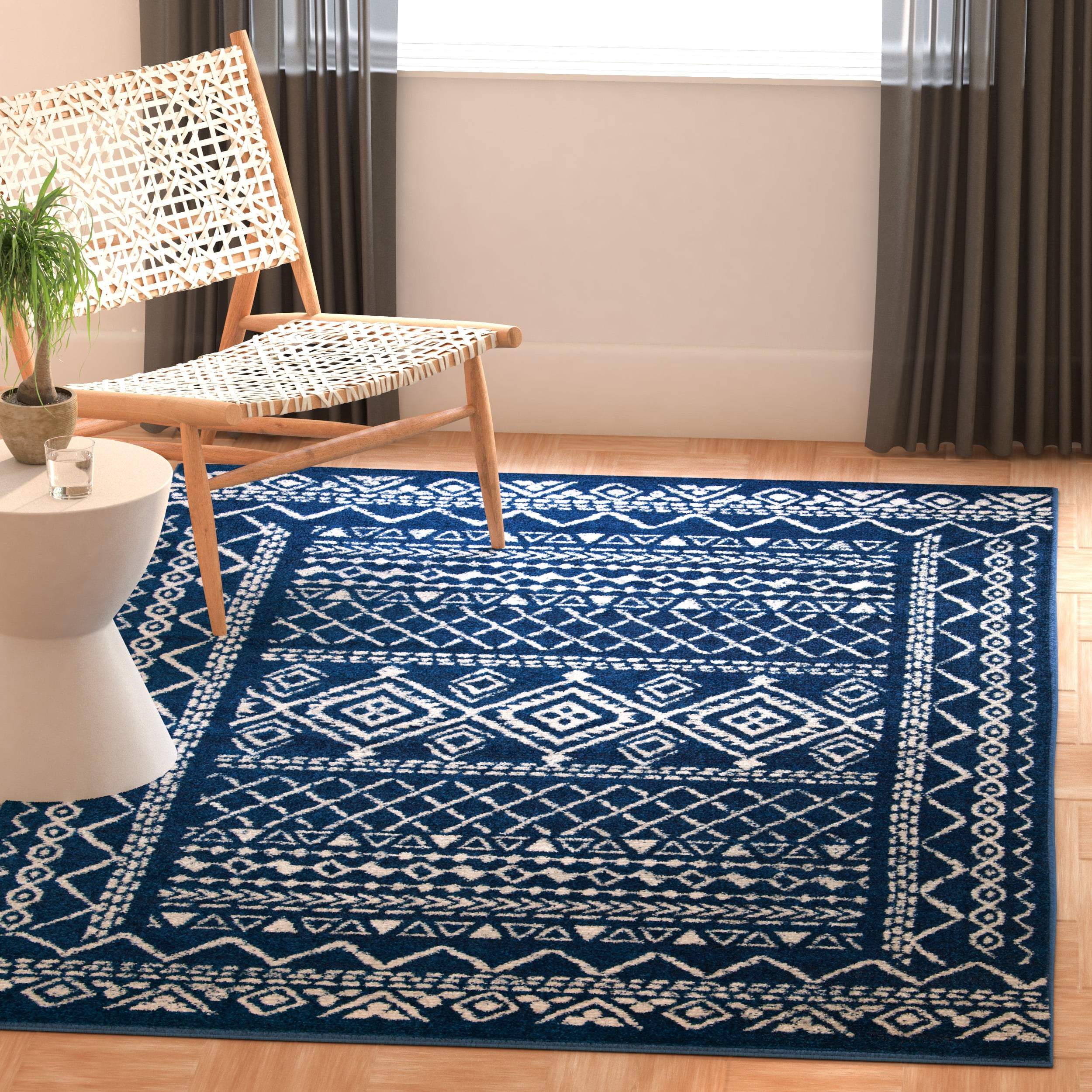SAFAVIEH Tulum Ronald Oriental Area Rug, Navy/Ivory, 5'3" x 7'6"